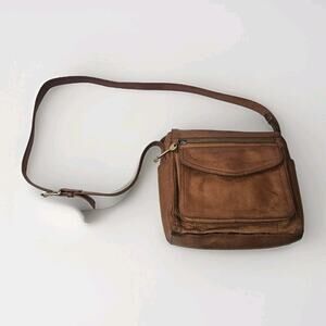 Fossil Ryder Satchel Purse Leather Handbag Crossbody Pebbled Classic Brown